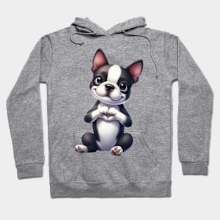 Valentine Boston Terrier Dog Giving Heart Hand Sign Hoodie